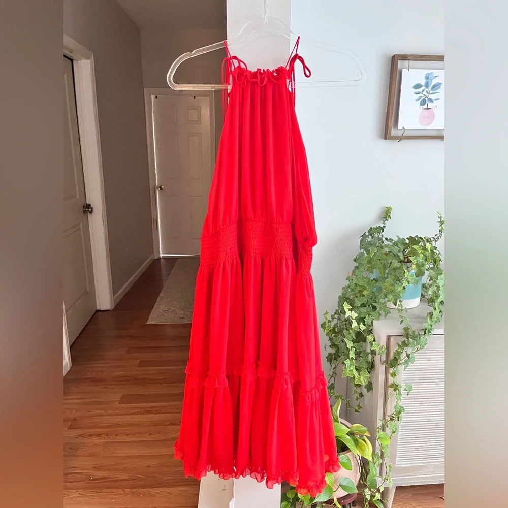 BANANA REPUBLIC Red Ruffle Halter Neck Maxi Dress - Picture 6 of 7